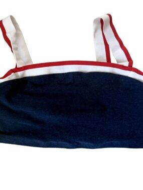 Beyond Yoga Navy Crop Bralette with Red & White Striped Straps